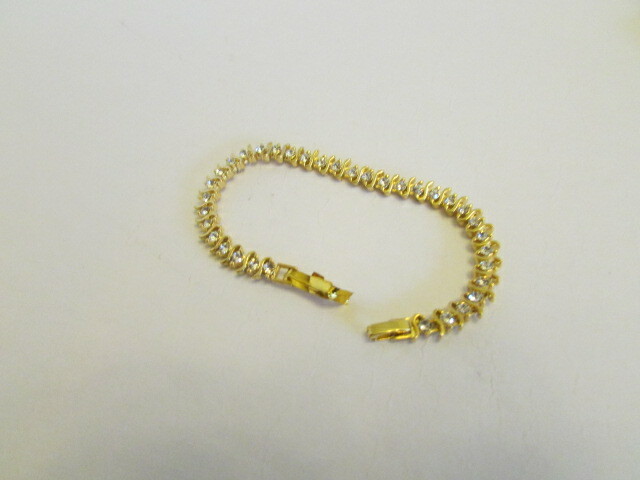 Vintage Tennis Bracelet Faceted Crystals 24KGP AGS J-9