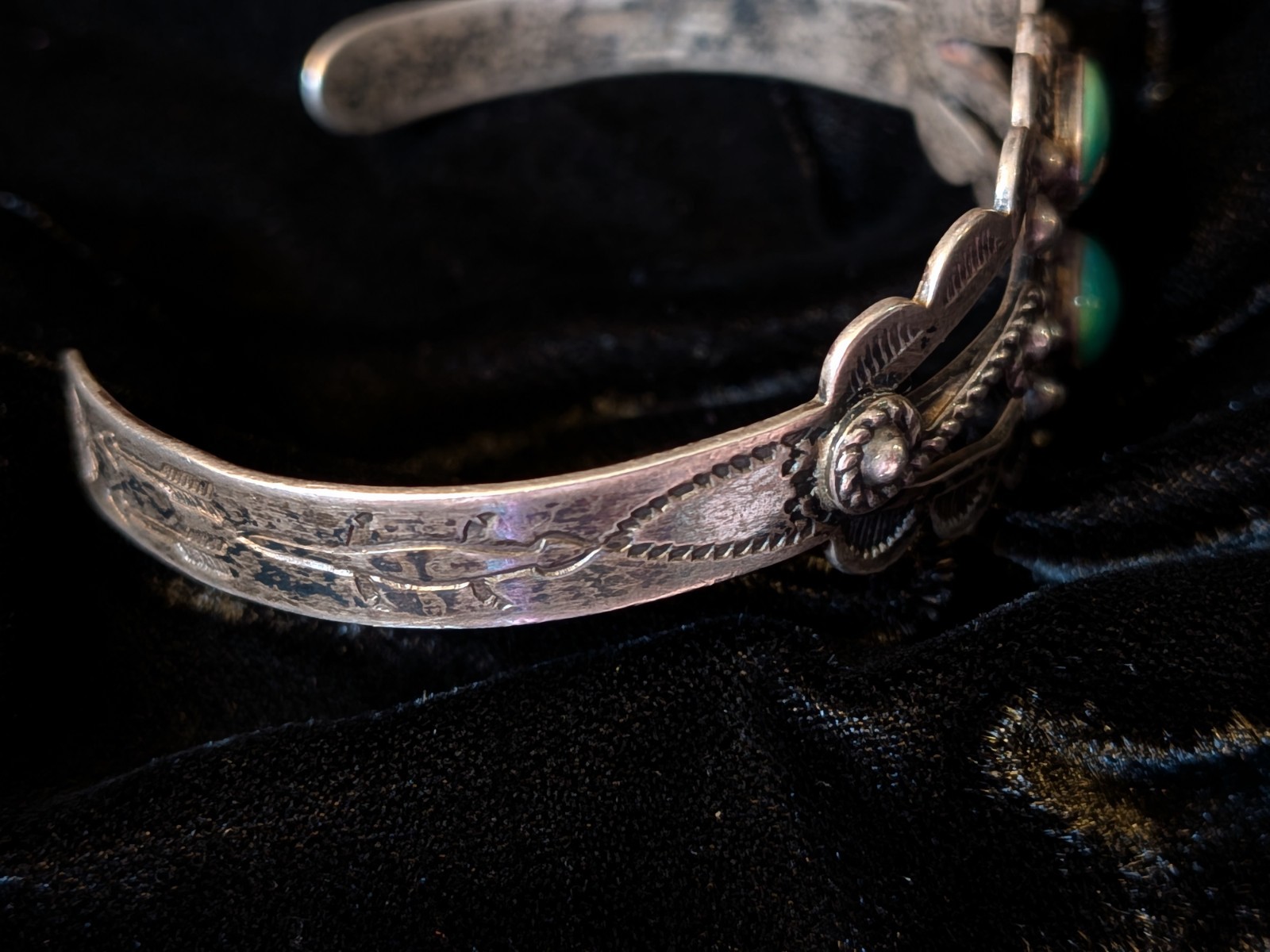 Vintage Fred Harvey Era Southwestern Sterling Silver Turquoise Cuff Bracelet