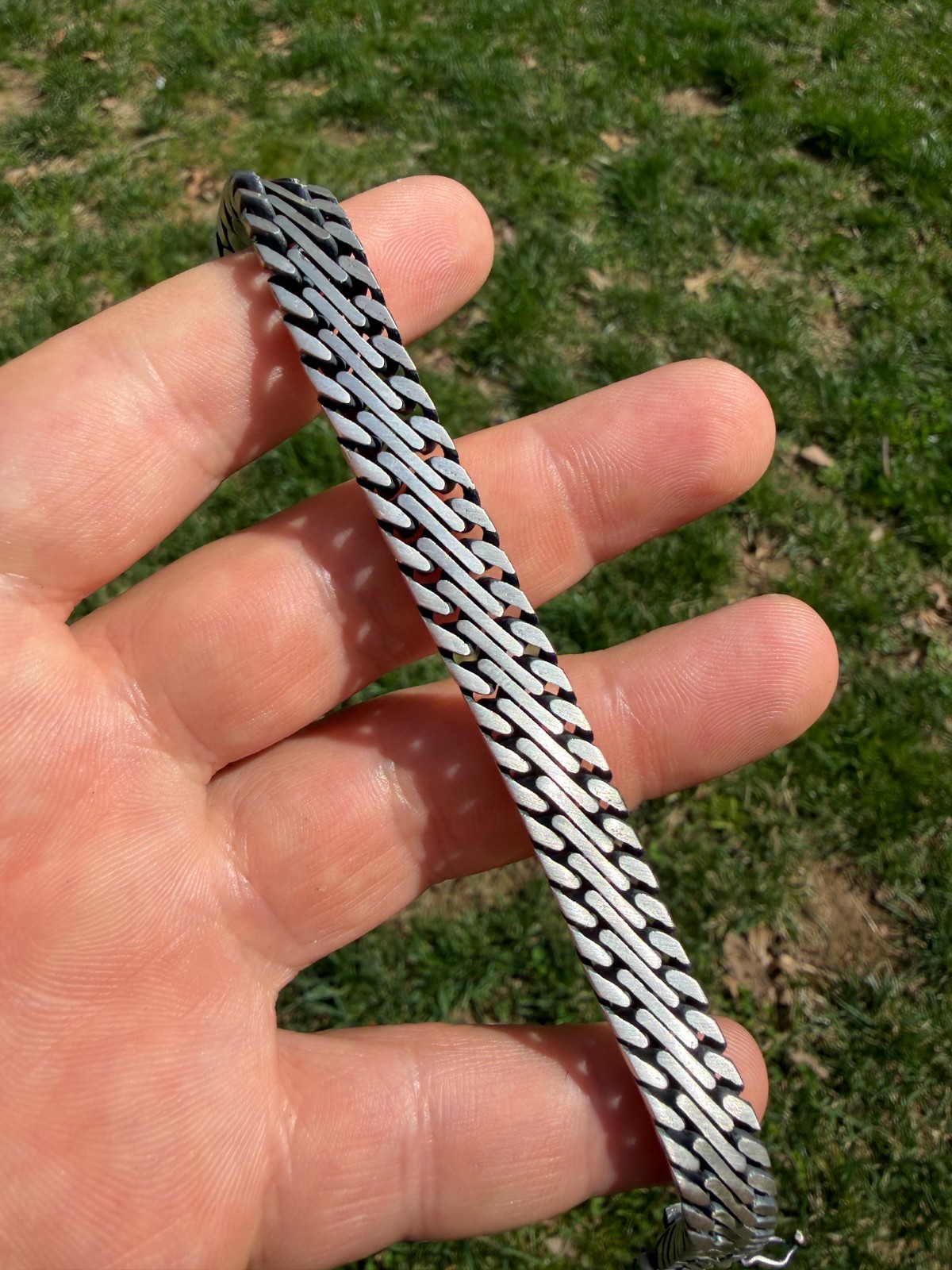 Custom 3 Link Miami Cuban Python Bracelet 12mm Real 925 Silver Oxidized Finish