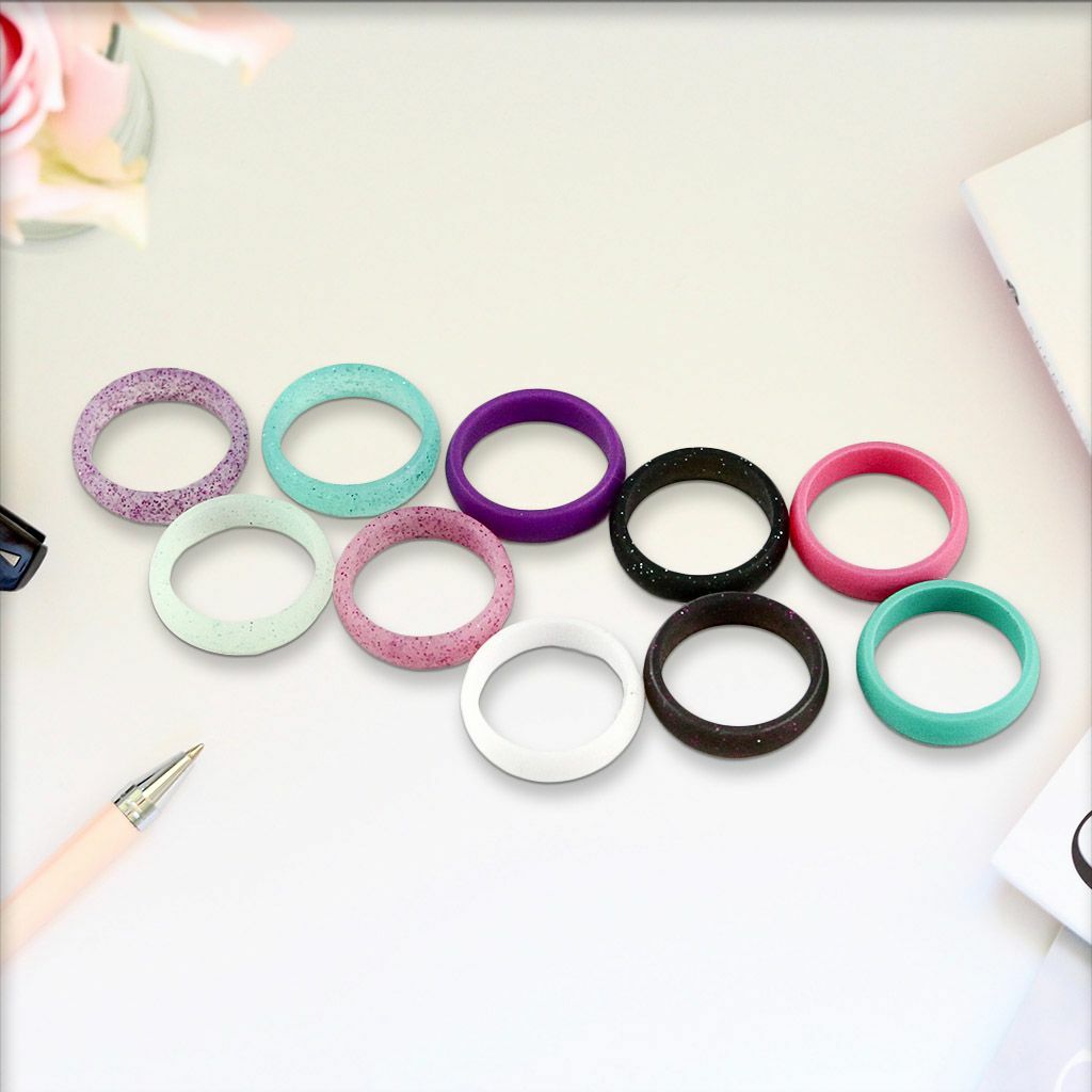 10X Women’s Silicone Wedding Ring Thin Durable Stackable Comfortable Rubber Band