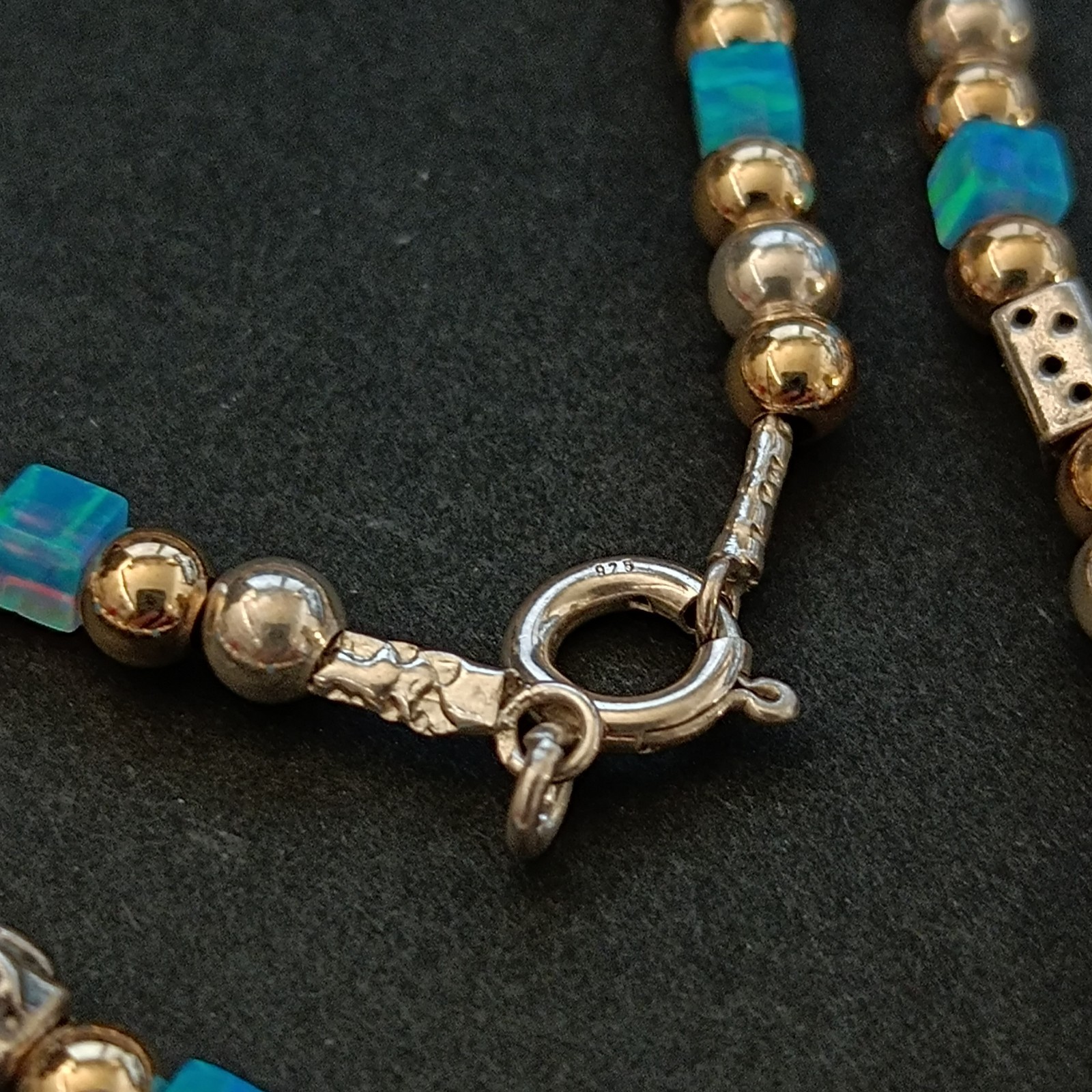 Israeli Modernist Necklace Sterling Silver Gold Filled Artisan Chic Blue Stone