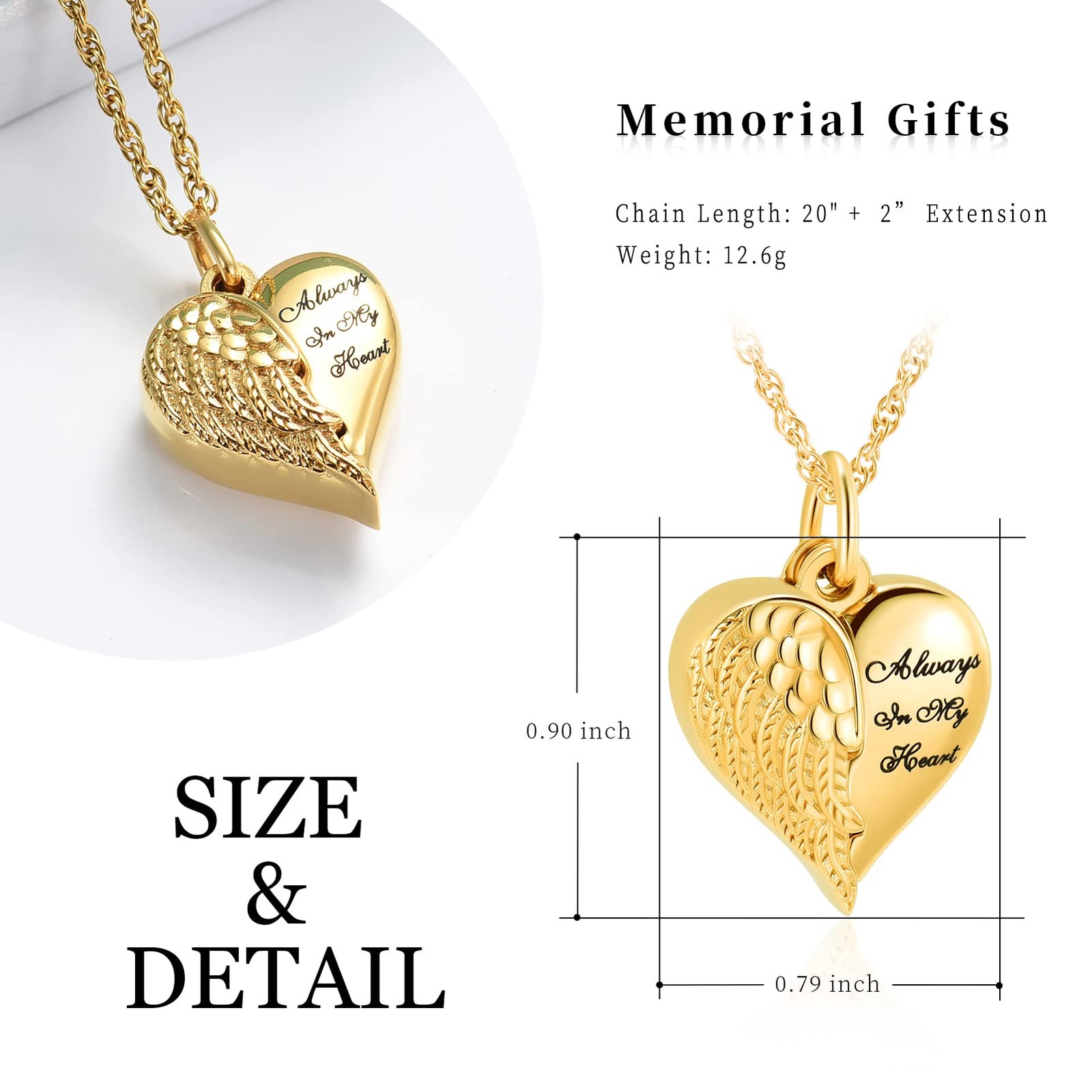 Cremation Jewelry Angel Wing Heart Urn Necklaces for Ashes Memorial Keepsake …