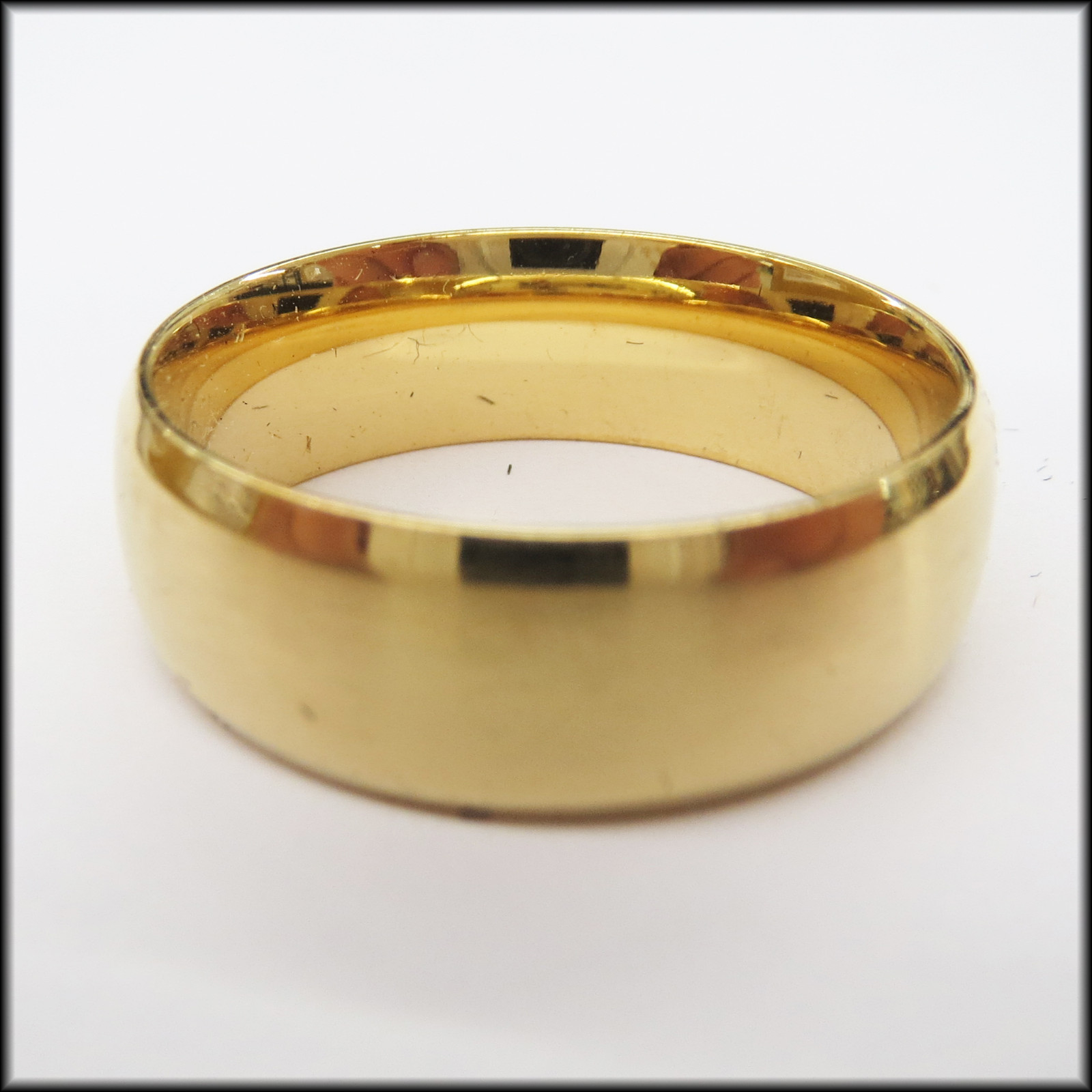 Stainless Steel Stamped Gold Diamond Cut Edge Ring 8mm,