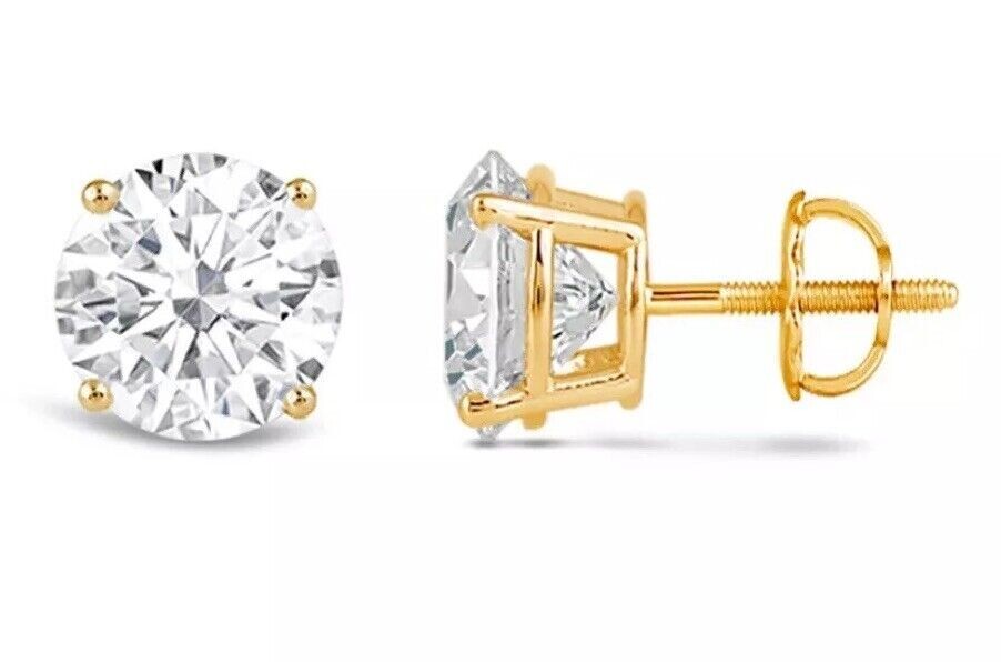 2 Ct Round Cut VS1/E Certified Lab Grown Diamond Stud Earrings 10k Yellow Gold