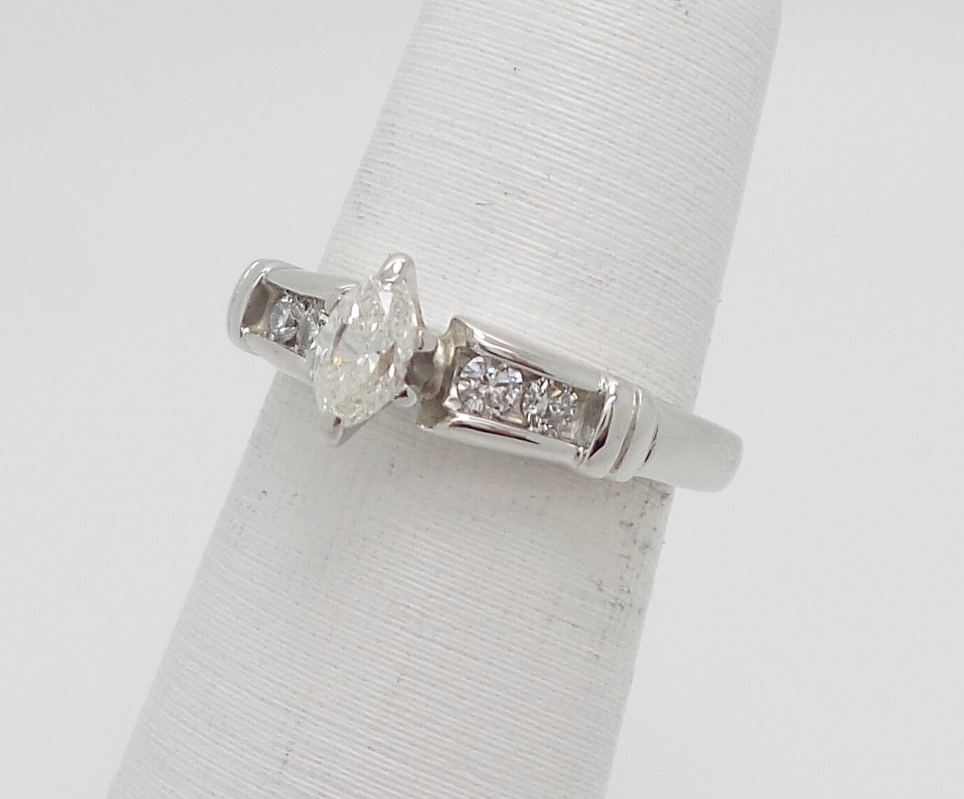 Vintage 1/2CT Natural Marquise Diamond Engagement Wedding Ring 14K White Gold
