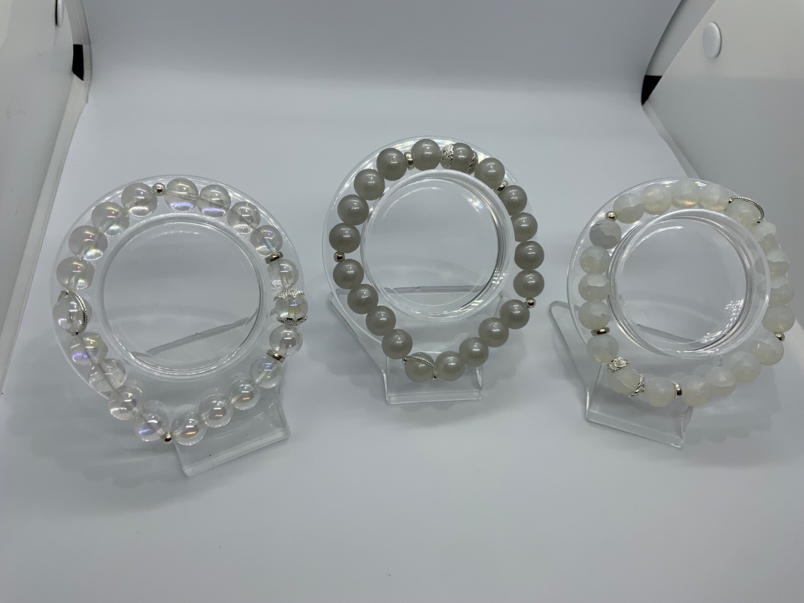 Lot of 3 Glass 9.5-10mm Bead Bracelet Jewelry Holiday 7.5in-9.5in