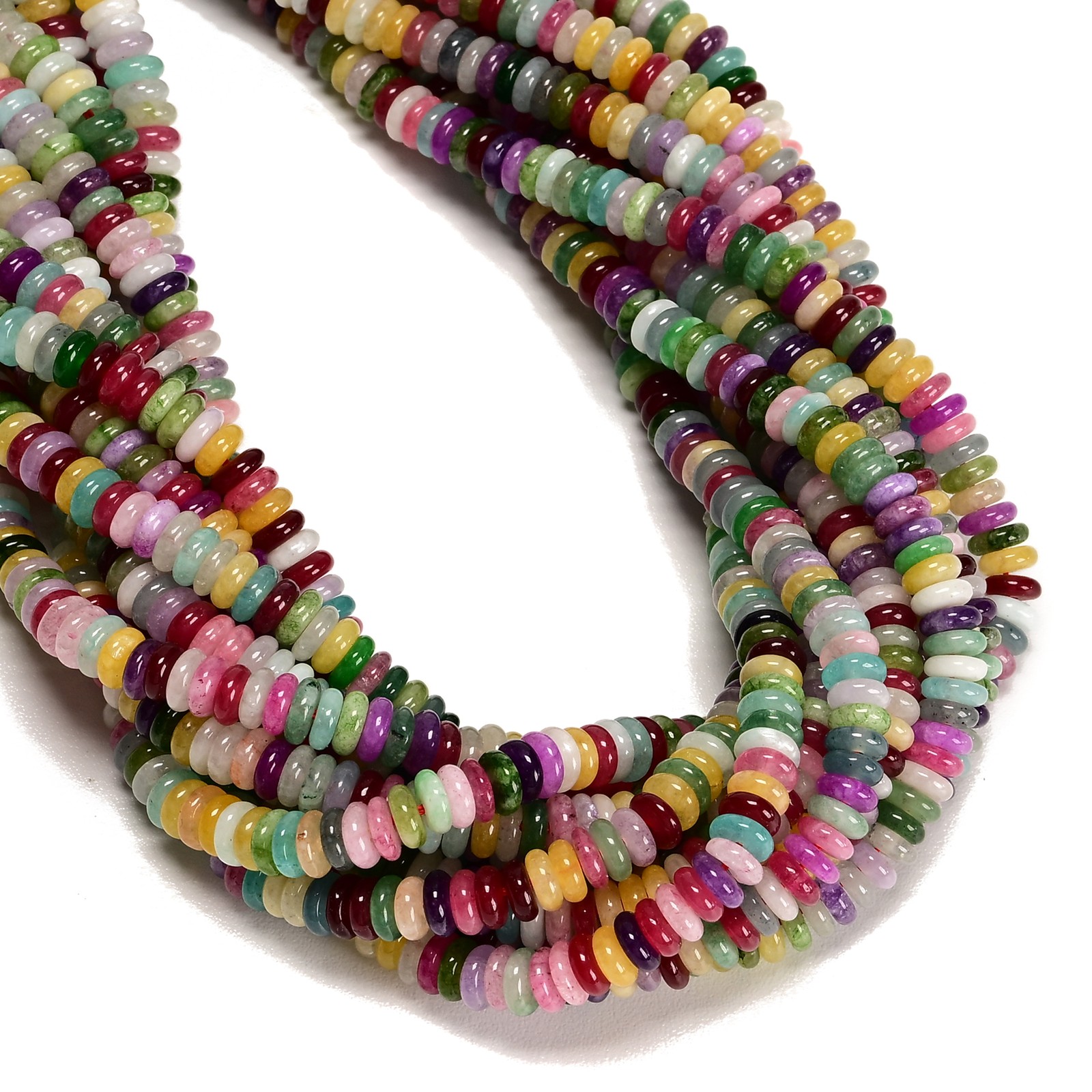 Multi-color Dyed Jade Smooth Rondelle Beads Size 2x6mm 15” Strand