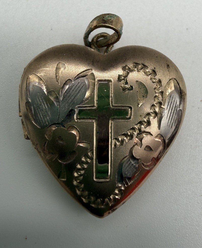 Vintage 14K Gold Filled Tricolor Floral Cross Heart Locket Pendant – PPC NL