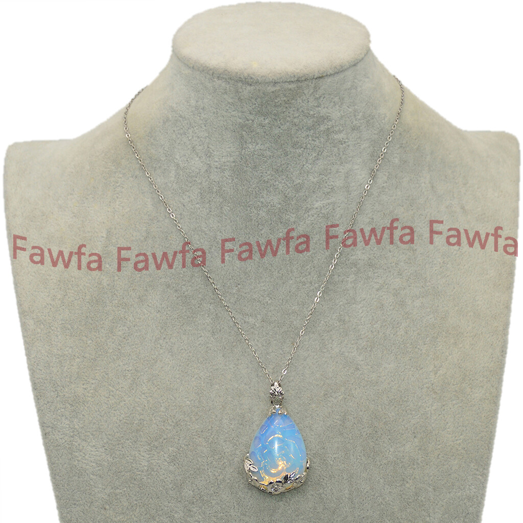 25x35mm Teardrop Gemstone Flowers Pendant Tibet 925 Silver Necklaces + Chain 17′