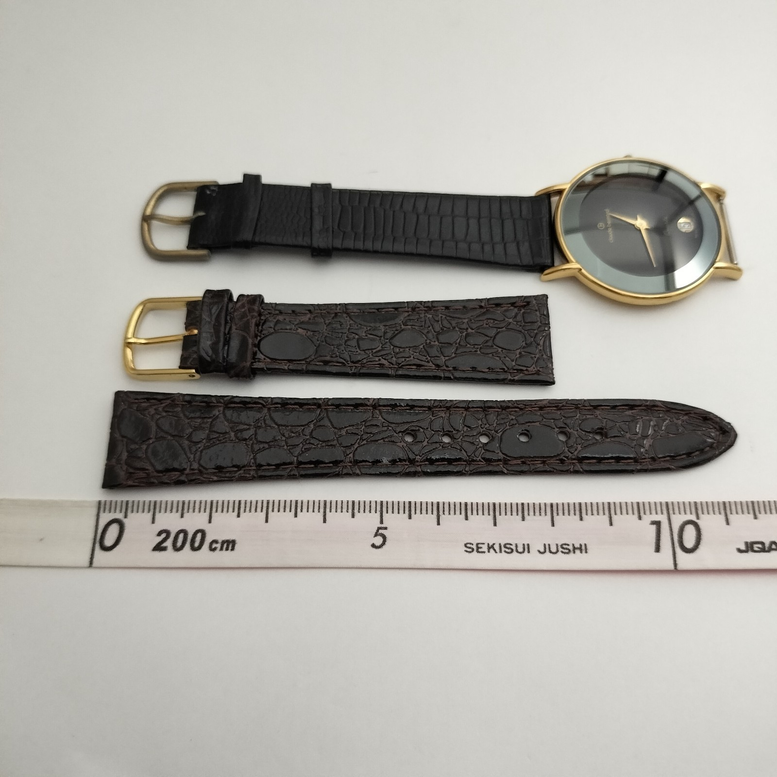 Claude Bernard Swiss Made Watch ETA 955.414 Date Black Gold Luxury Extra Strap