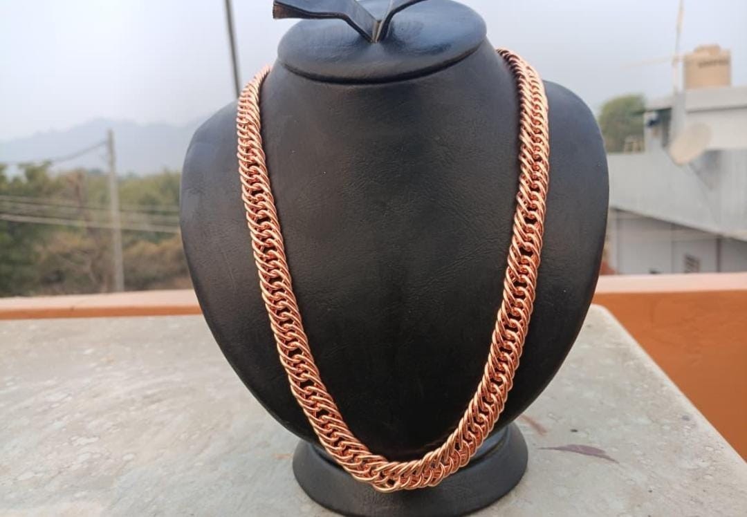 Handmade Copper Chain Necklace | Thick Braided Copper Necklace | Rustic Men’s Ch
