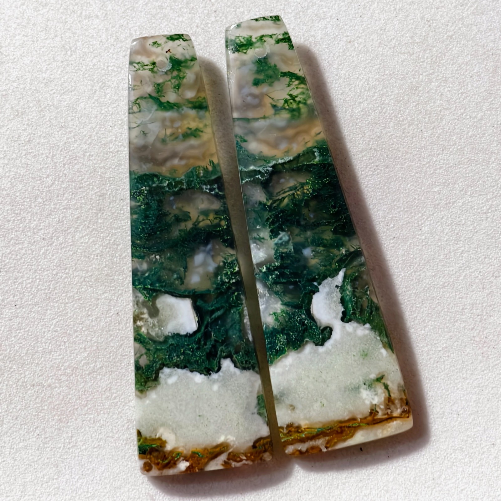 39 Cts Natural Moss Agate Drilled Match Pair Cabochon Gemstone 45.3 X 13.7 MM