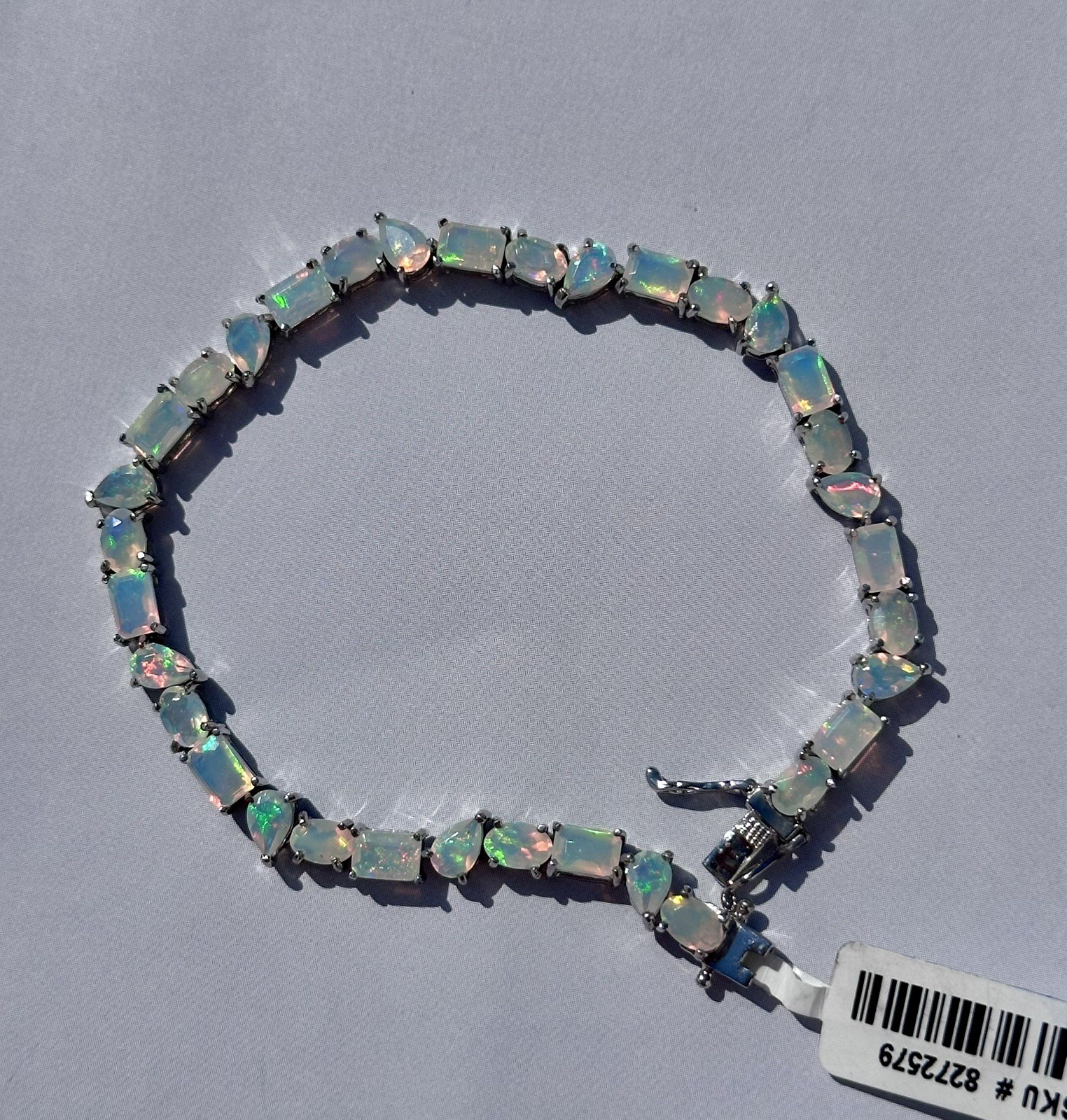 Stunning Genuine Opal Bracelet In Sterling Silver