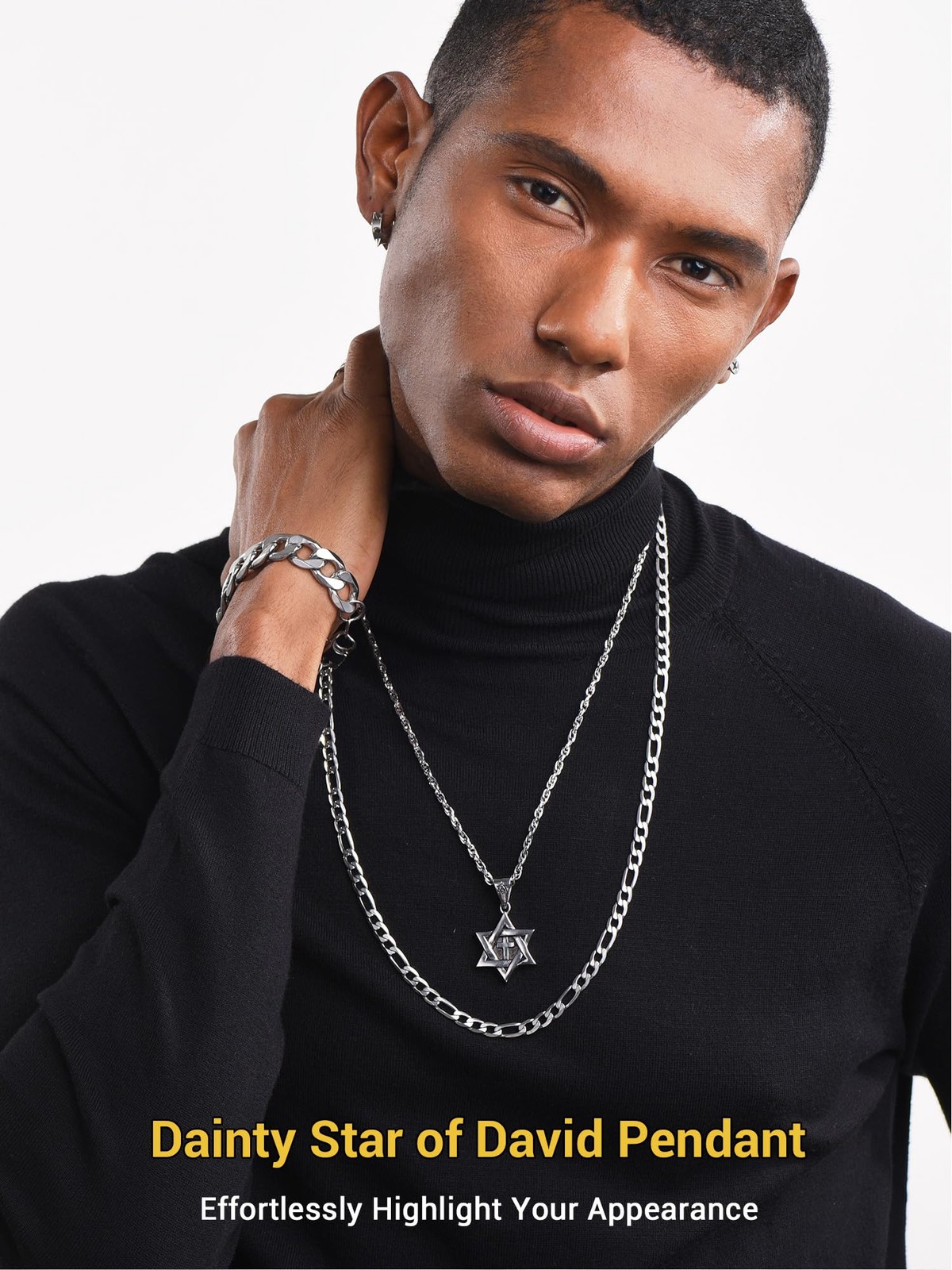 Star Of David Necklace For Men Jewish Jewelry Stainless Steel Cross Pendant C…