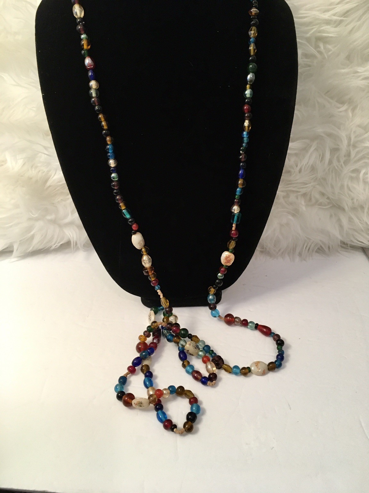 Italian Art Glass Beads In Multi Colors Various Shapes 58” Necklace Vintage