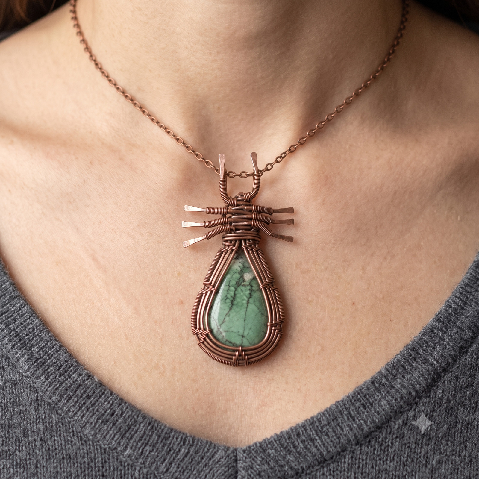 PEAR Genuine Verasite Copper Wife Art Deco Birthday Engagement Wire Wrap Pendant