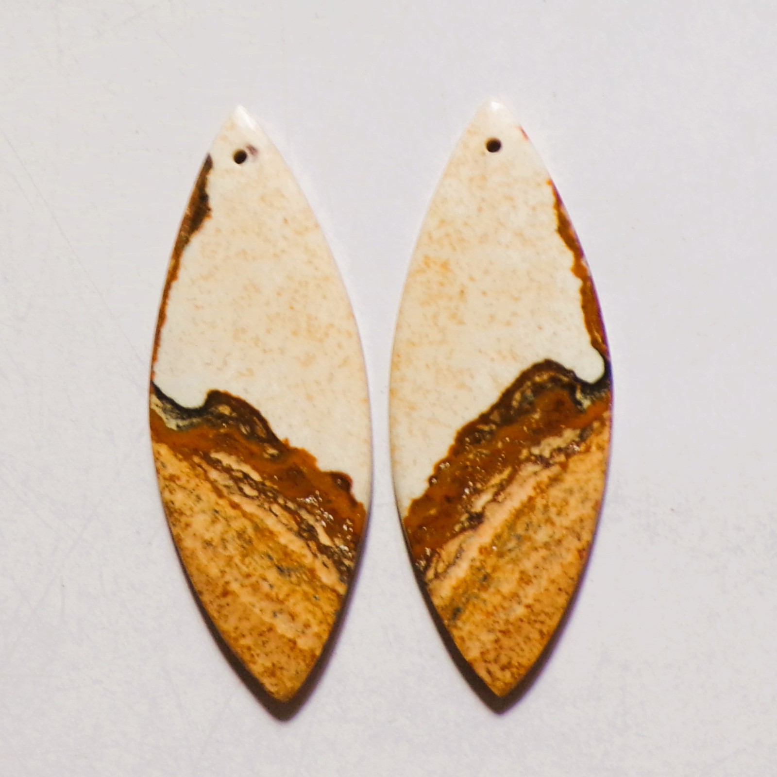 43.85 Cts Natural Picture Jasper Drilled Cabochon Match Pair Gemstone 47X17MM 45