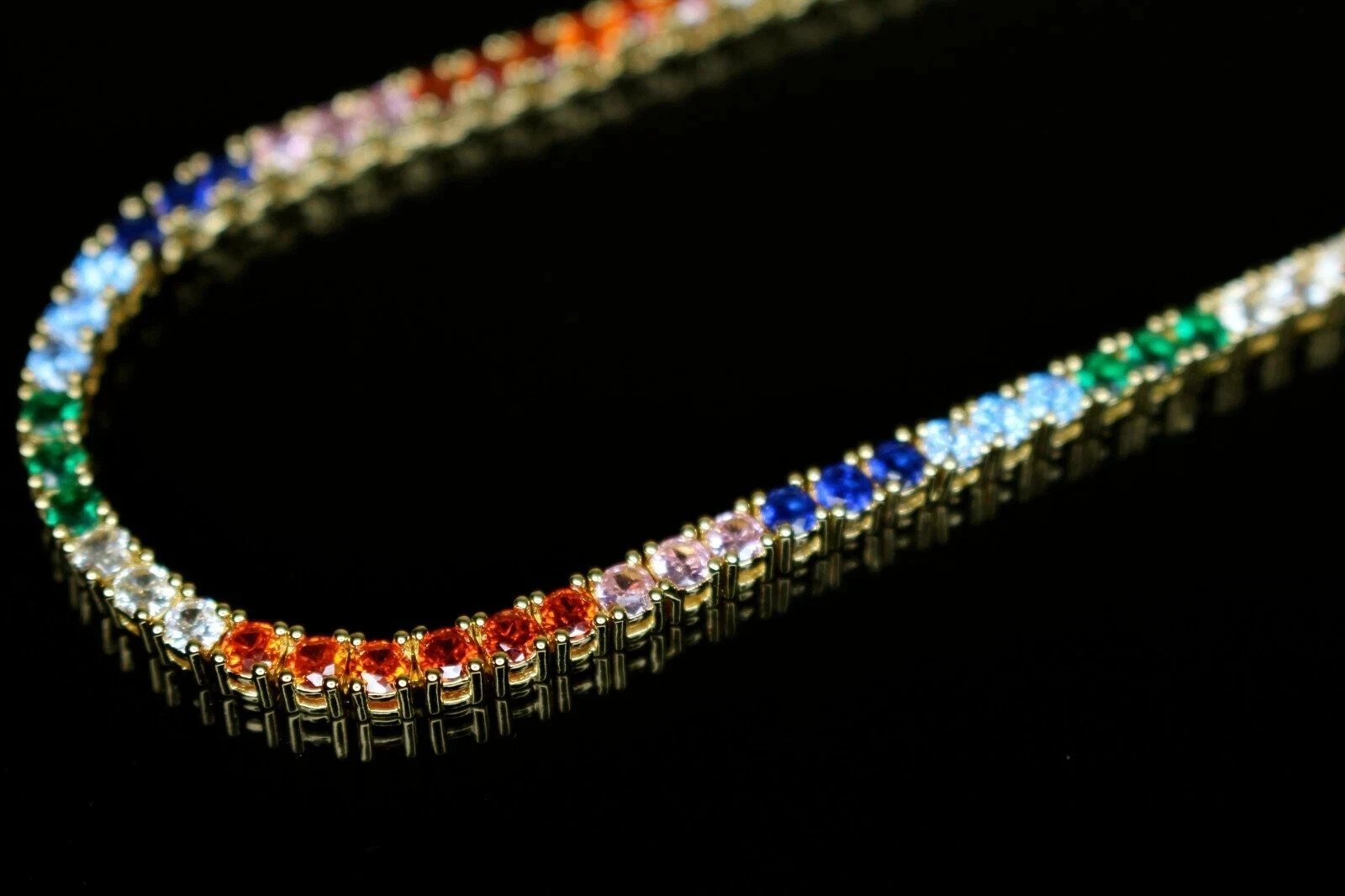 4mm RAINBOW Sapphire 70ctw Lab Sim Diamond Chain Necklace Heavy 40g