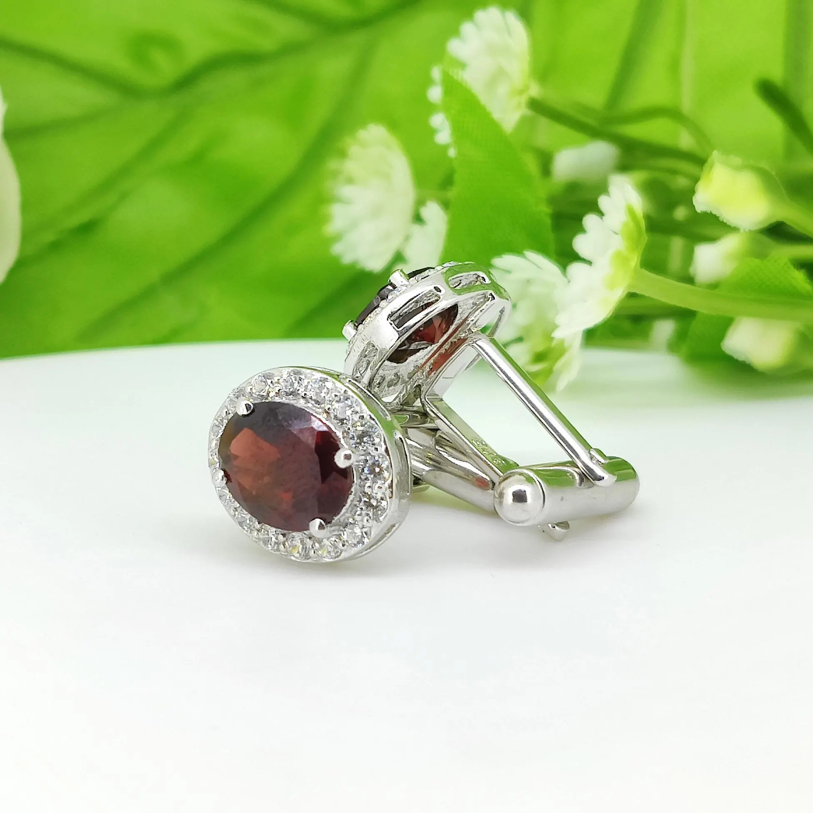 Natural Garnet Sterling Silver Cufflinks, Men’s Jewelry (January Birthstone)