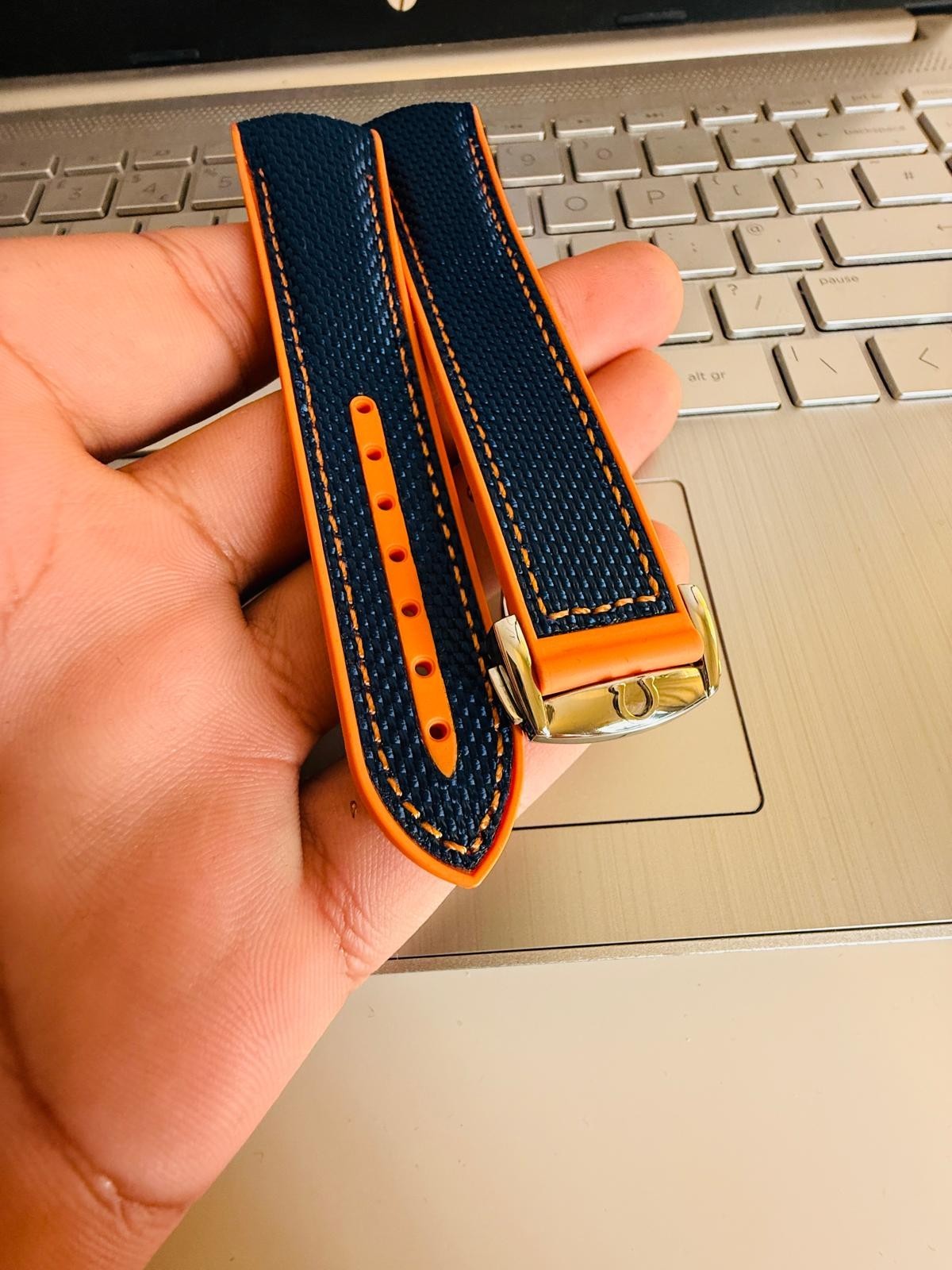 22mm Omega Seamaster Rubber Nylon Watch Strap Deployment Orange Blue