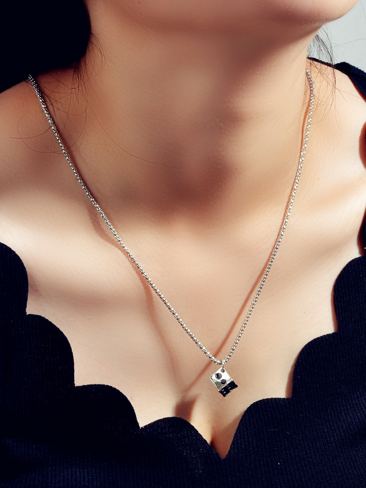 Silver Chain Dice Pendant Necklace Women Men Punk Goth Hip Hop Style Jewellery