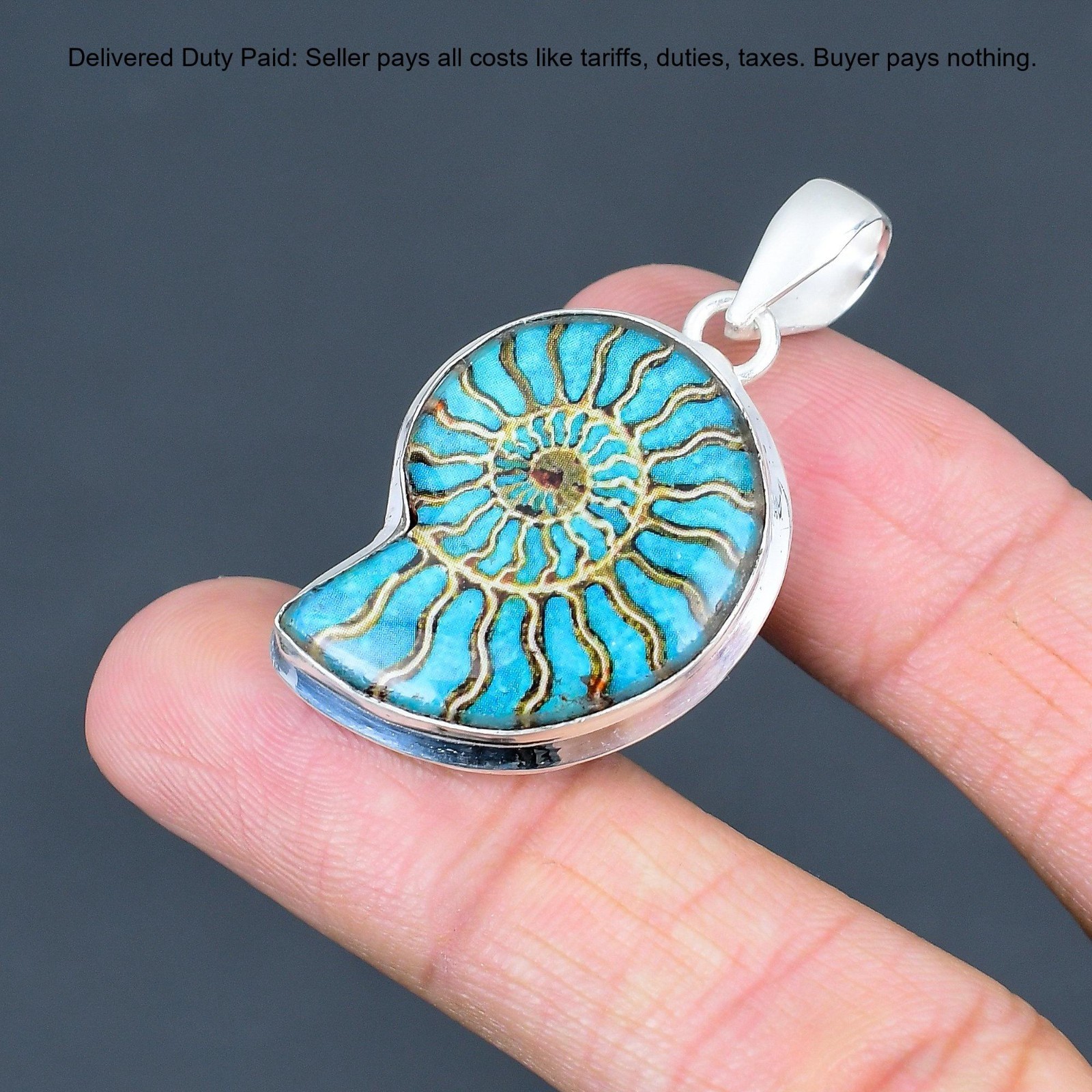 925 Sterling Silver Ammonite Opal Doublet Gemstone Anniversary Pendant Jewelry
