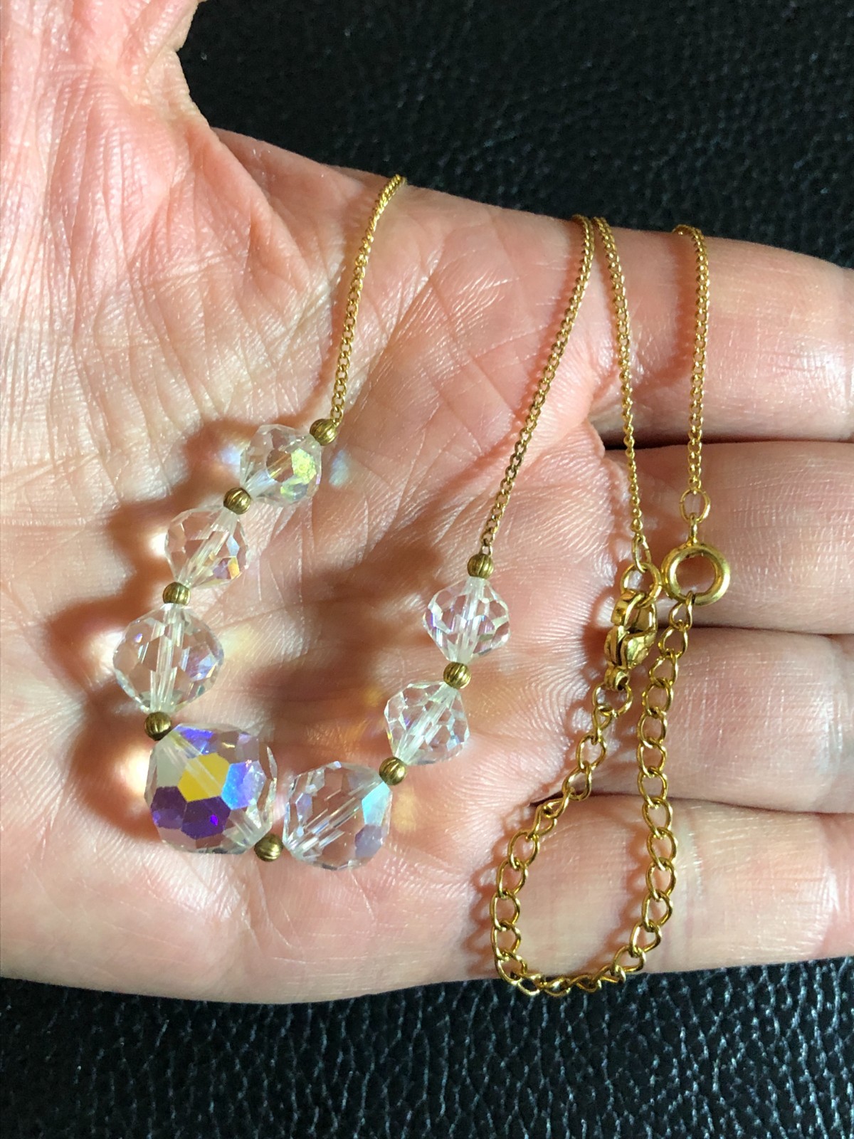 Vintage GOLD AB CRYSTAL BEAD Necklace RHINESTONE Flower Earrings Bracelet SET 41