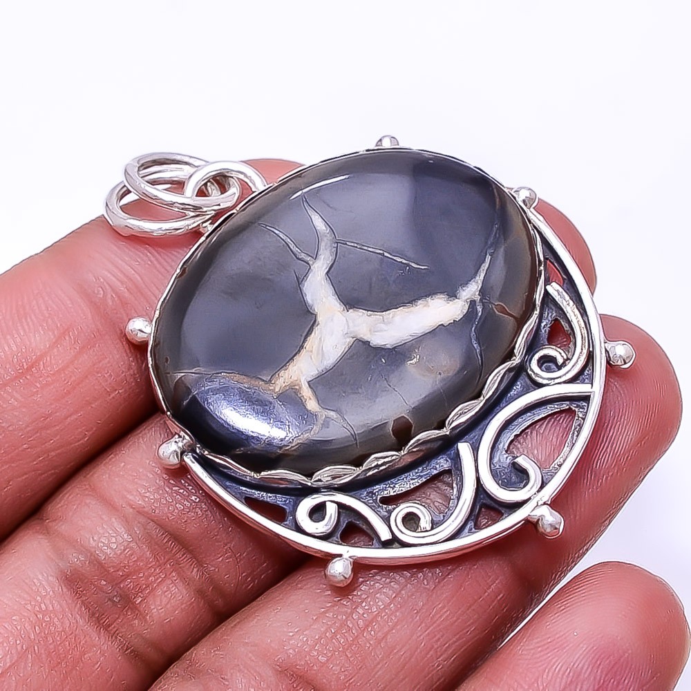 Septarian Gronate 925 Sterling Silver Pendant 1.95″ P805231636, Christmas Gift