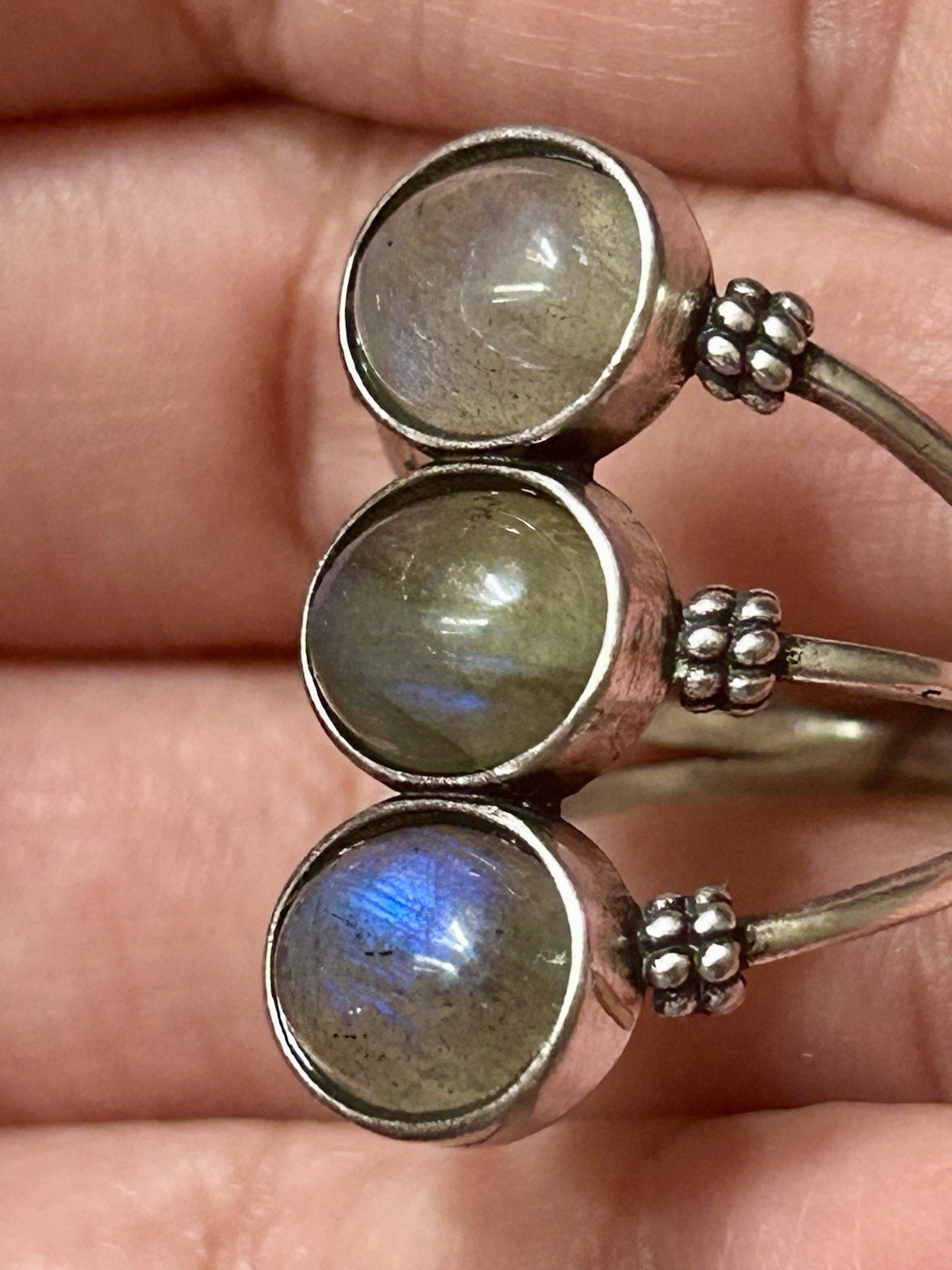 Triple Labradorite Crystal Ring Size 9 Silver S925 Jewelry Woman’s New