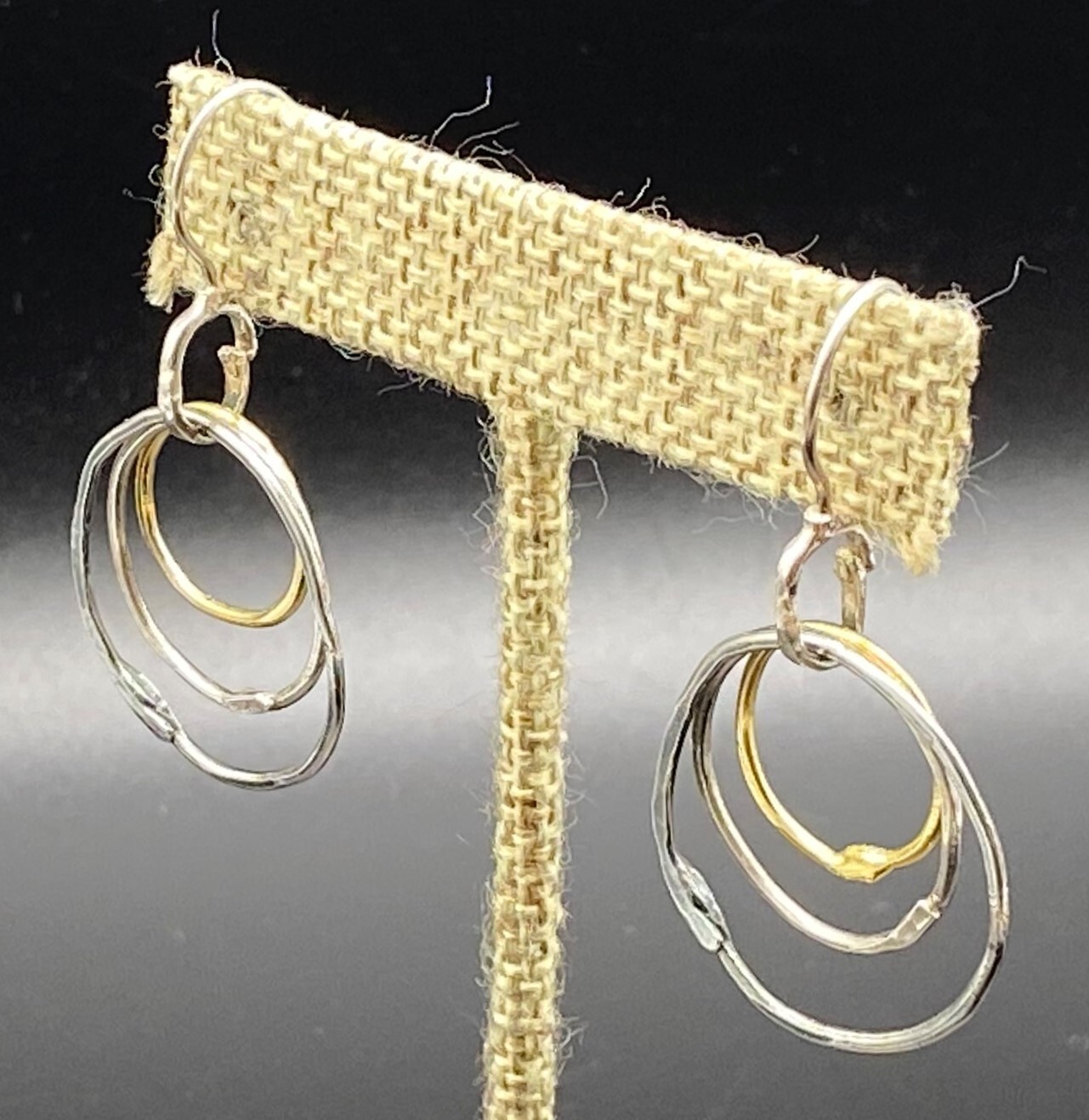 PZ, PAZ CREATIONS-Sterling Silver Gold Plated Hammered Hoop Earrings-HANDMADE