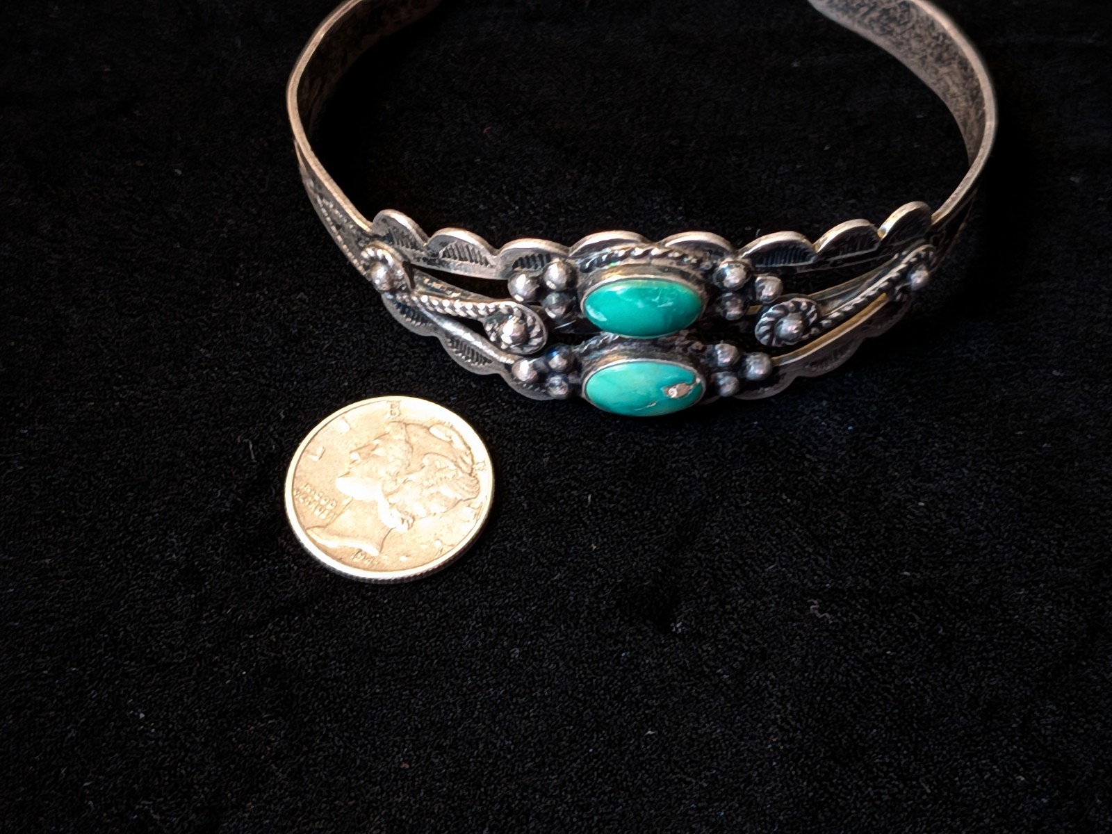 Vintage Fred Harvey Era Southwestern Sterling Silver Turquoise Cuff Bracelet