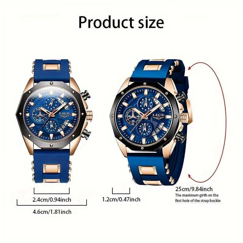 Men Chronograph, Quartz Watch Luminous Calendar, Casual Sports Wristwatch