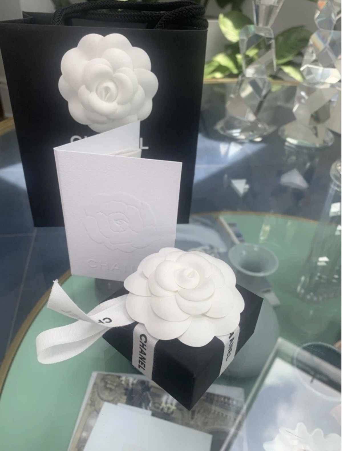 Chanel REV Transparent Crystal CC Logo Classic Statement Stud Earrings New