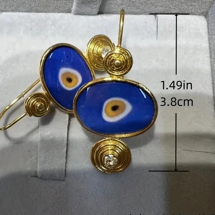 Devil’s Eye Enamel Dangle Earrings Gold Plated Zinc Alloy Retro Style Gift