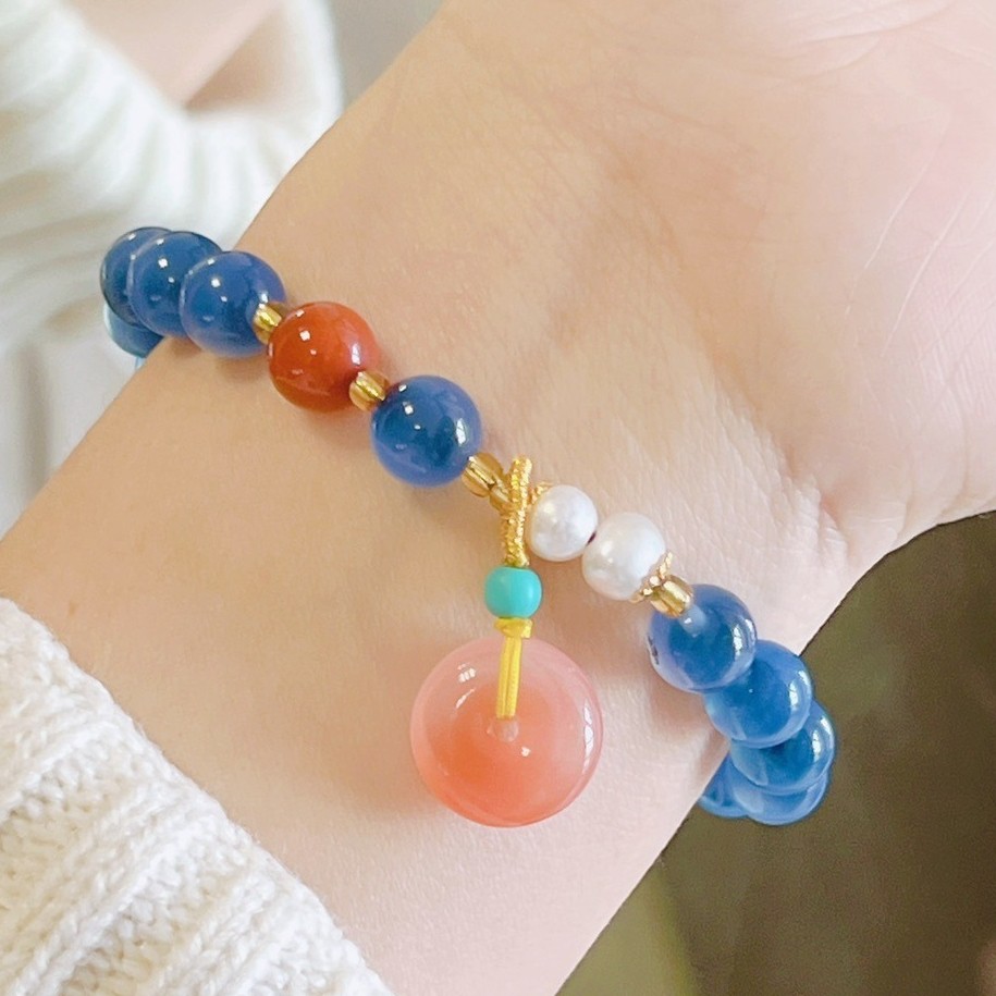 8mm Natural Blue Agate Safety Buckle Handmade Bracelet