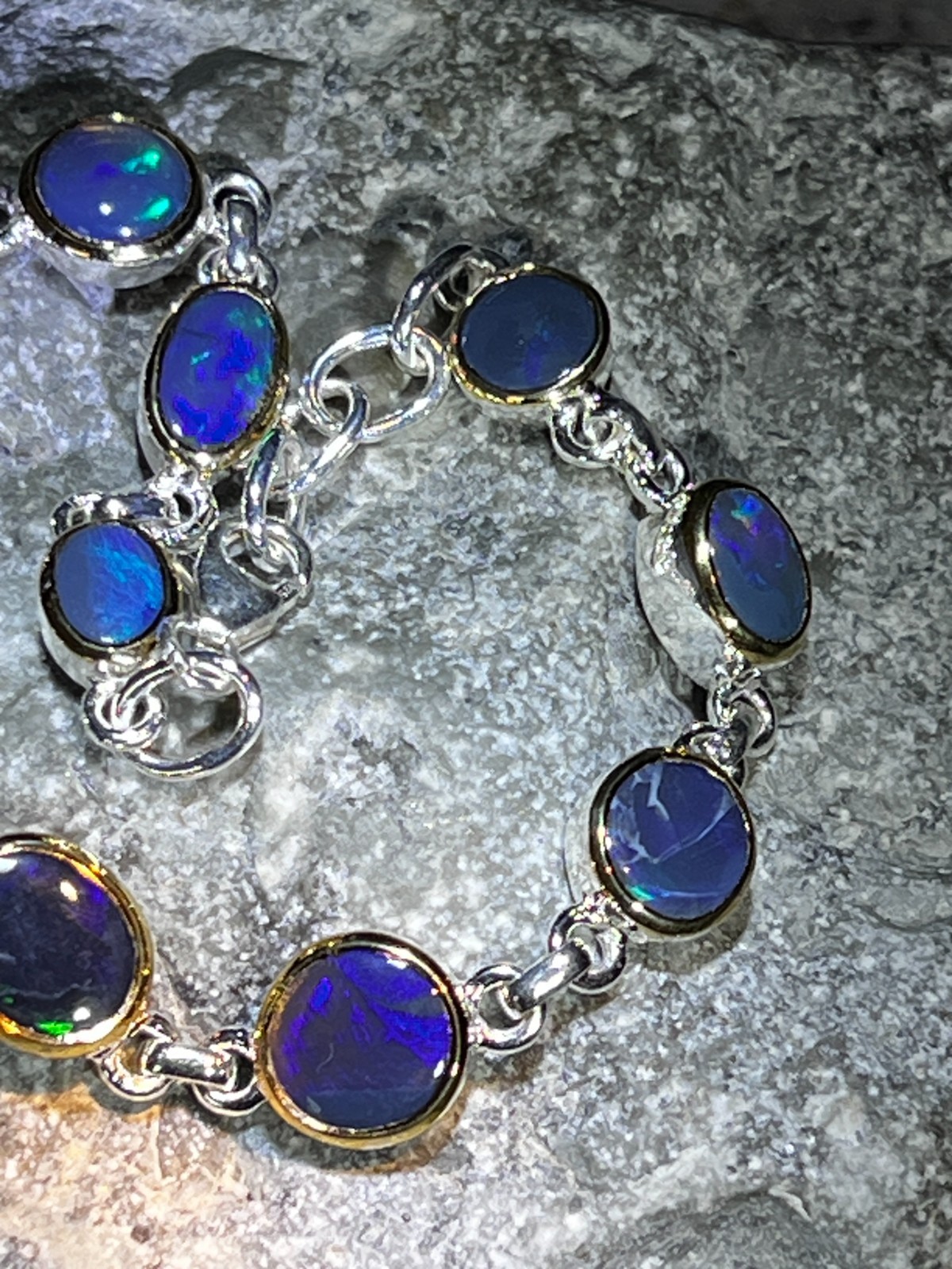 Opulent Blue Metallic Boulder Opal Link Bracelet in 18Kt Goldvermeil Setting