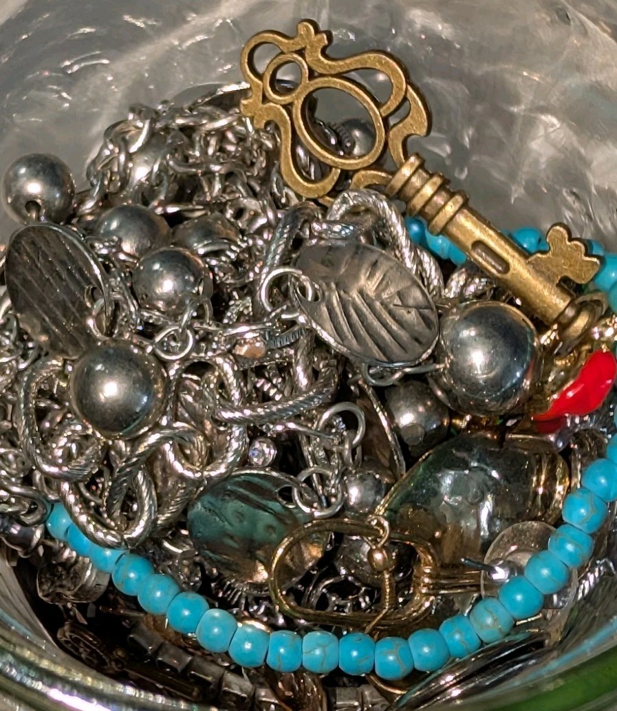 Curated Mystery Jewelry Jar Of Pre Loved Wearable Pieces 1960s-Now, W/Sterling