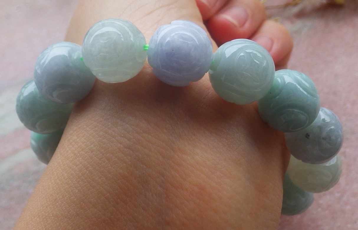 1 piece Green A JADE Jadeite Beads Bangle Coin Bracelet 7.5 inches 14 mm 734414