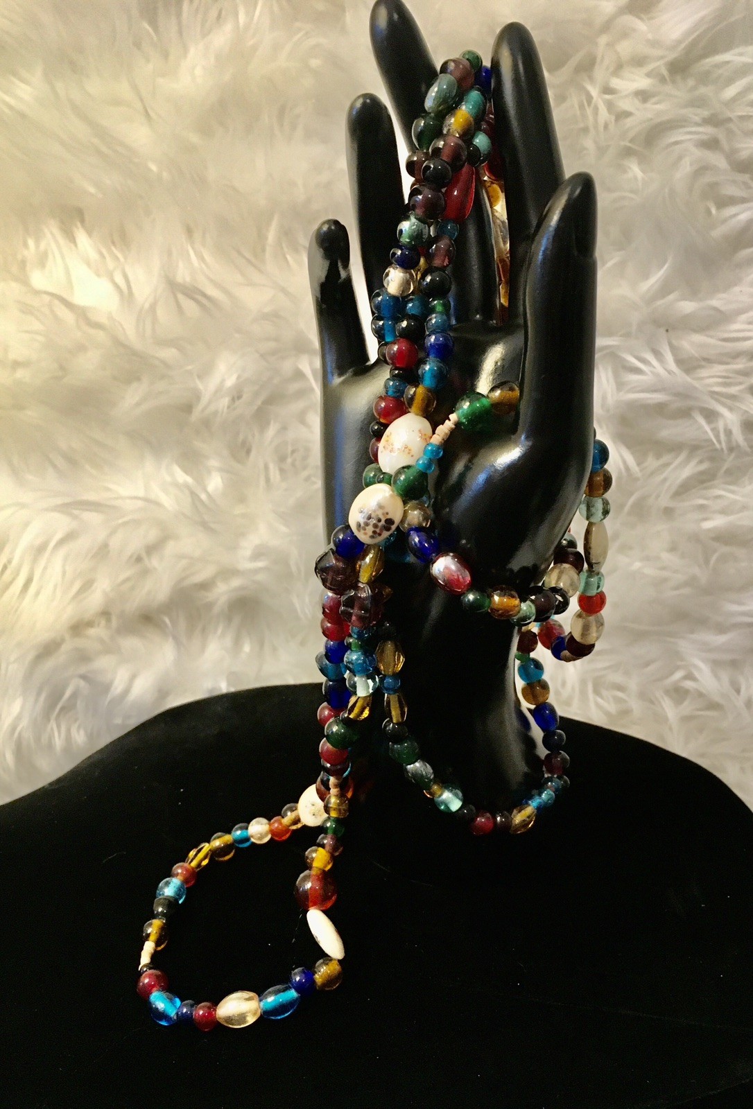 Italian Art Glass Beads In Multi Colors Various Shapes 58” Necklace Vintage