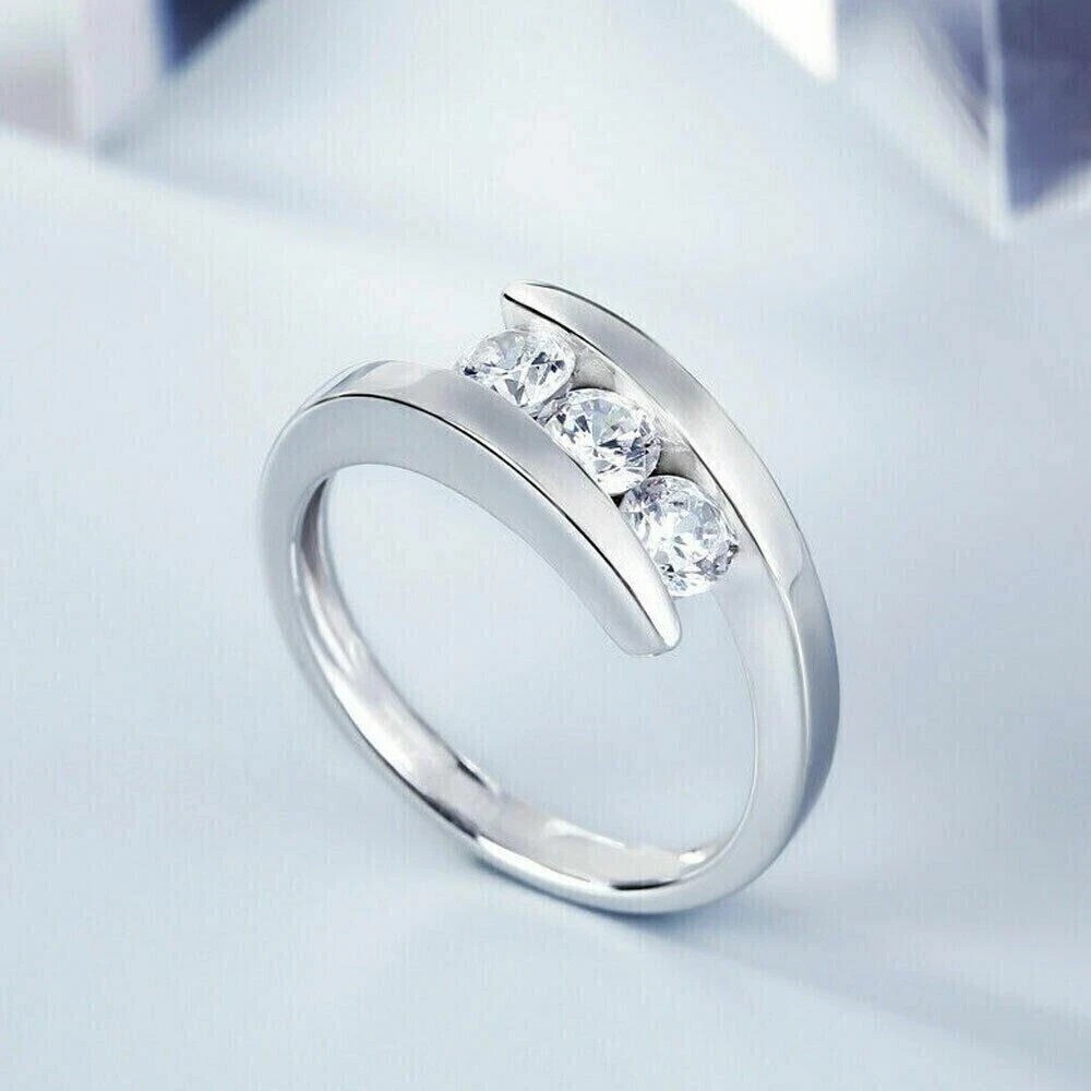 2 Ct Round Cut Simulated Diamond Engagement Bypass Band 14k White Gold Plated