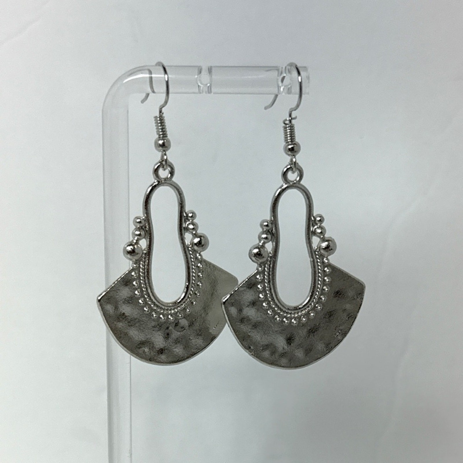 Boho Silver Dangle Earrings Hammered Drop Hoop Lightweight Retro Bohemian NEW