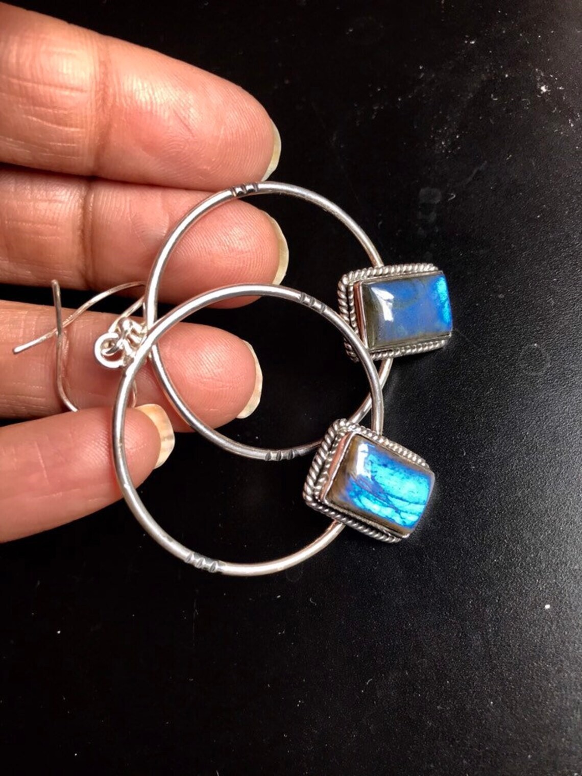 Fire Labradorite Earrings 925 Sterling Silver Hoop Earrings Bridesmaids Earrings