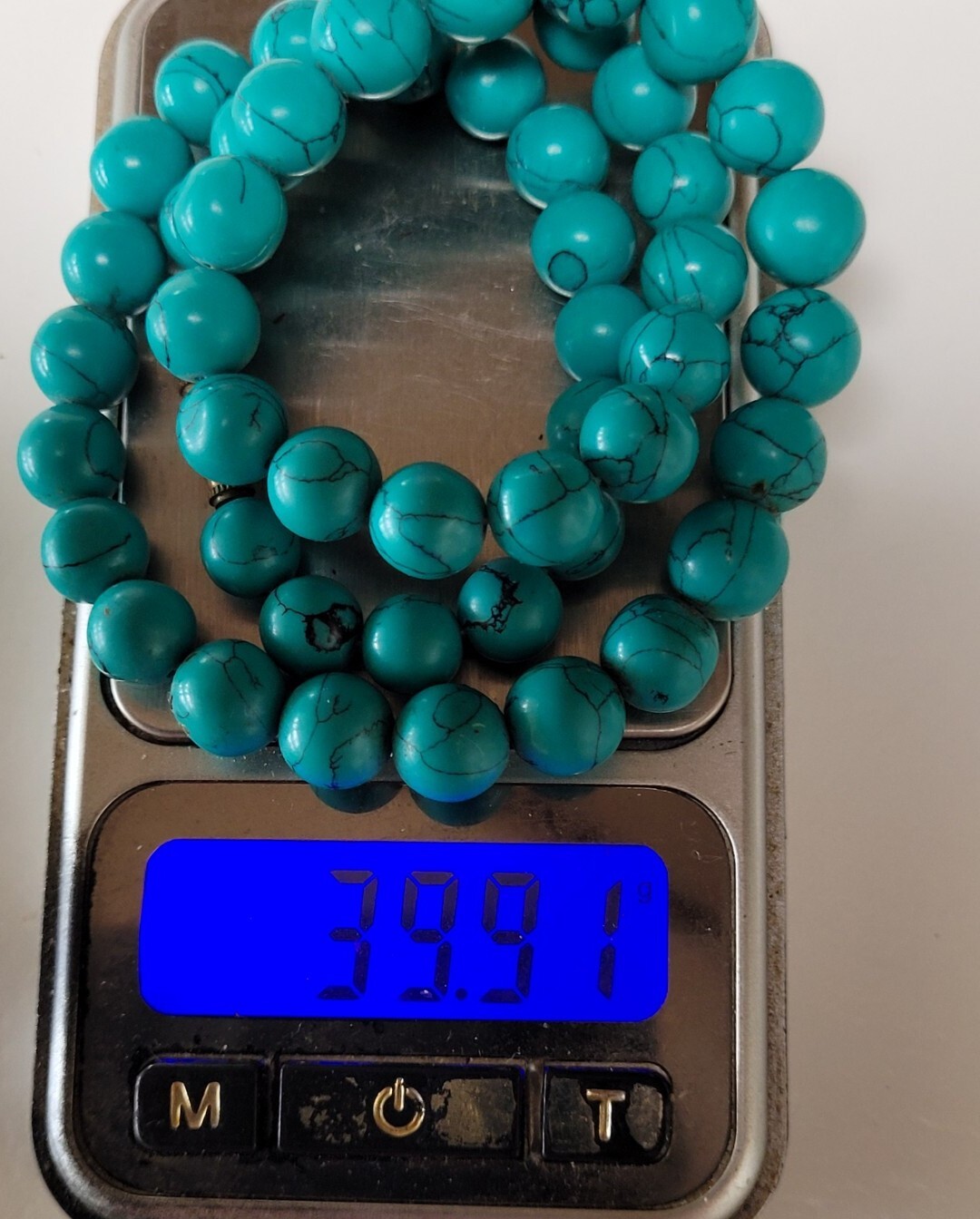 Vintage 45cm Blue Green Teal 180 Carat Turquoise Howlite 9mm Bead Necklace 39grm
