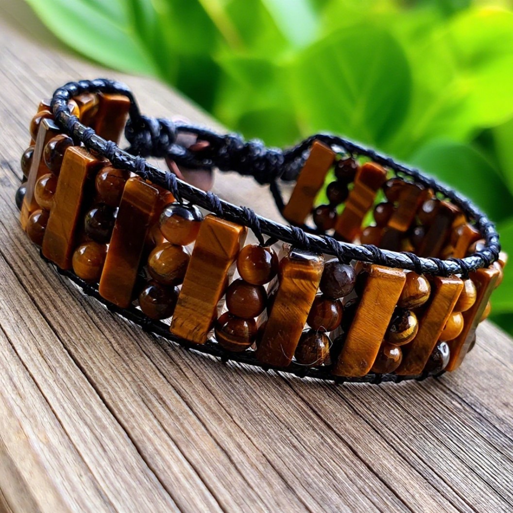Natural Tiger’s Eye Stone Beads Chakra Balancing Mens Bracelet Gift Handmade