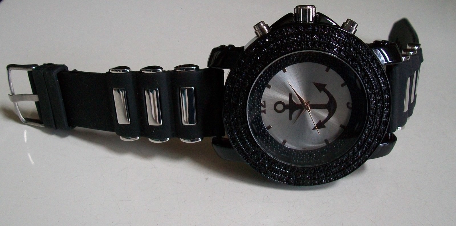 Black, Silver & Rose Gold Finish Anchor Silicone Band Fashion Casual Watch