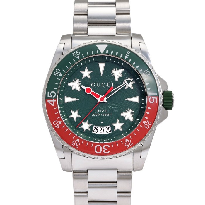 Gucci Dive YA136222 Stainless Steel 45.0mm Green Dial Quartz Wristwatch #YKW1027