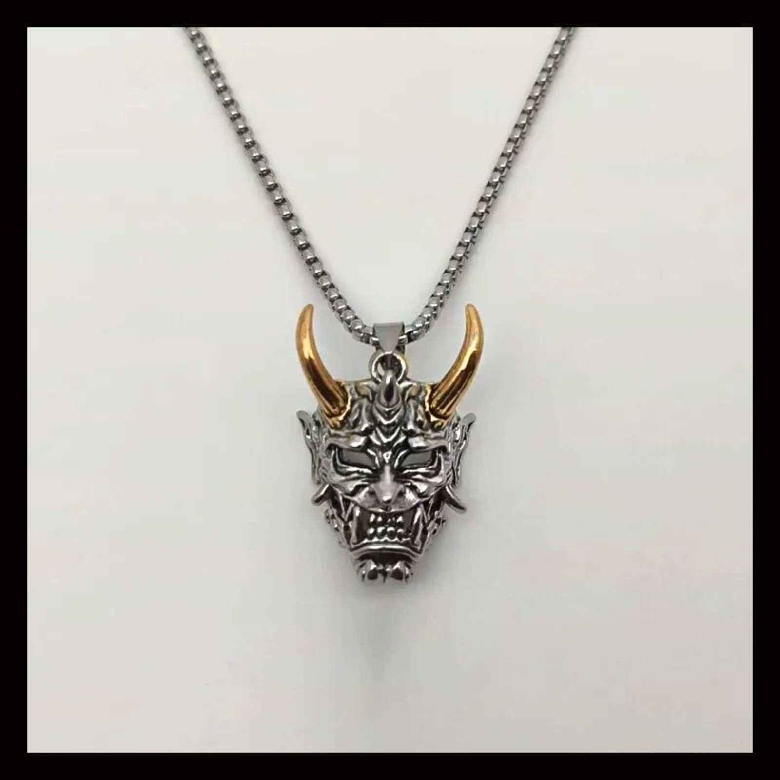 Men’s Fashion Jewelry Gothic Demon Devil Skull Gold Horns Pendant Necklace