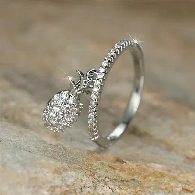 2Ct Round Cut Lab Created Diamond Pineapple Drop Ring 14k White Gold Plated