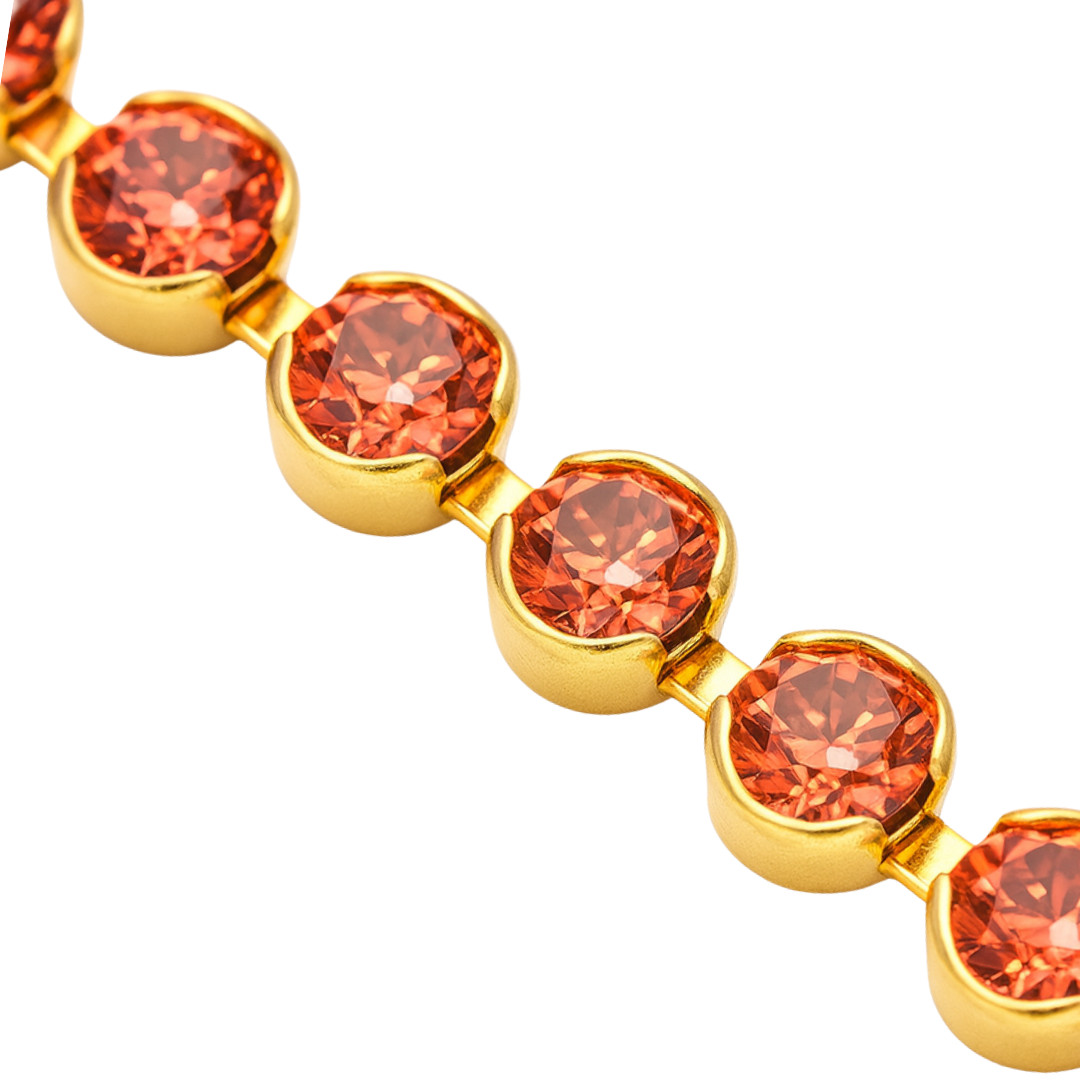 Swarovski PP24 1028 Padparadscha Gold Cup Chain 12″ Bezel Set Rhinestones