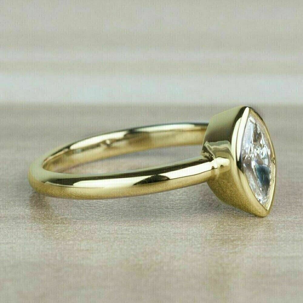 Marquise Cut Simulated Diamond Stunning Bezel Fancy Ring 14K Yellow Gold Plated